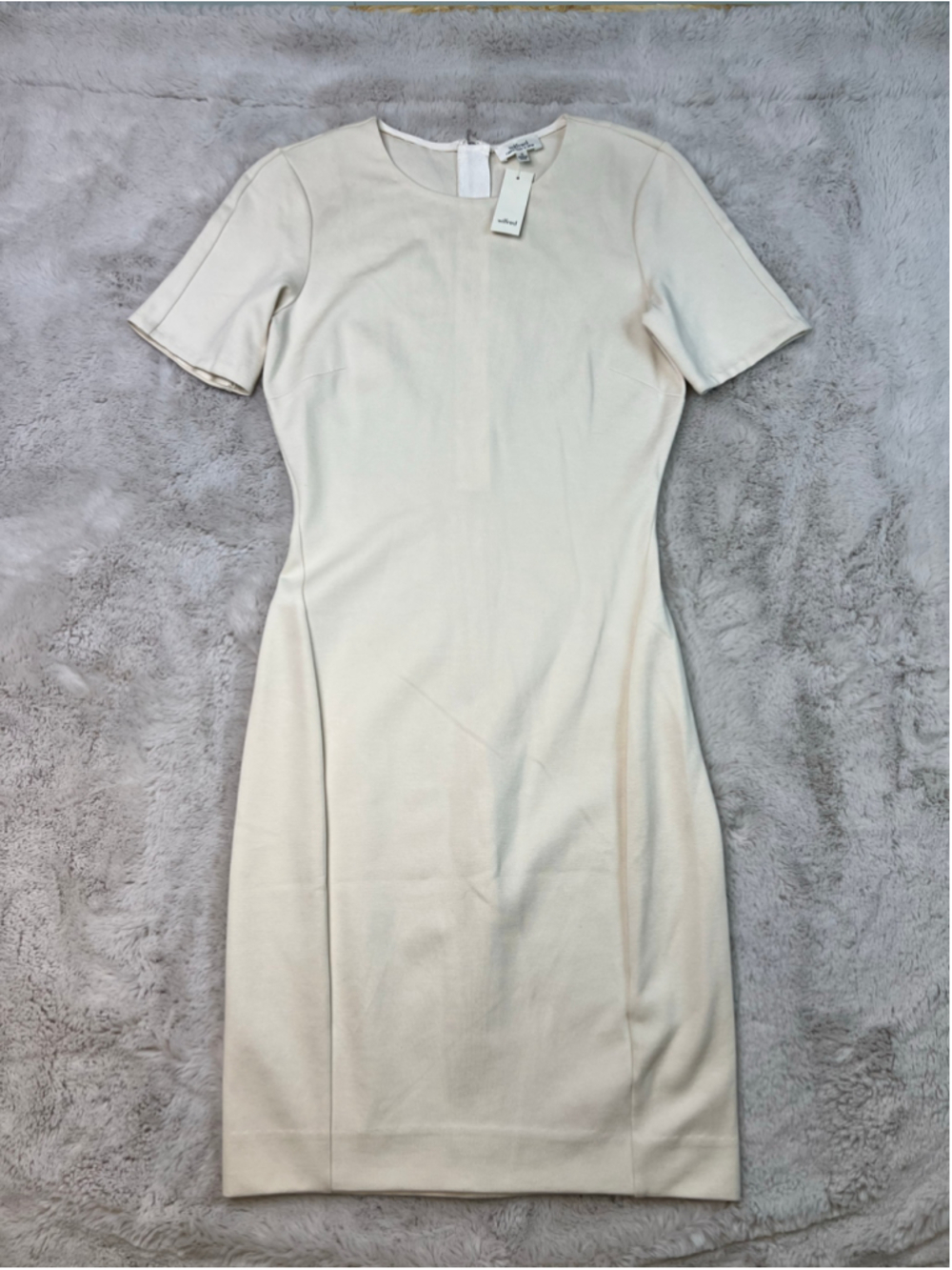 Aritzia Wilfred Cream Dress Size Medium Bodycon Minimalist Beige Stretch NEW